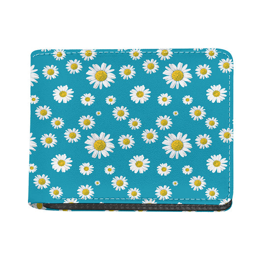 Blue Daisy Flower Pattern Print Bifold Wallet
