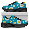 Blue Daisy Flower Pattern Print Black Chunky Shoes
