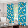 Blue Daisy Flower Pattern Print Blackout Grommet Curtains