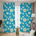 Blue Daisy Flower Pattern Print Dimout Pencil Pleat Curtains
