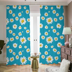 Blue Daisy Flower Pattern Print Blackout Pencil Pleat Curtains