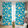 Blue Daisy Flower Pattern Print Blackout Pencil Pleat Curtains