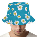 Blue Daisy Flower Pattern Print Bucket Hat