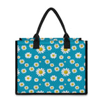 Blue Daisy Flower Pattern Print Canvas Tote Bag