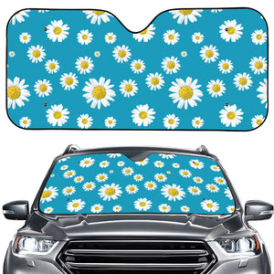 Blue Daisy Flower Pattern Print Car Windshield Sun Shade