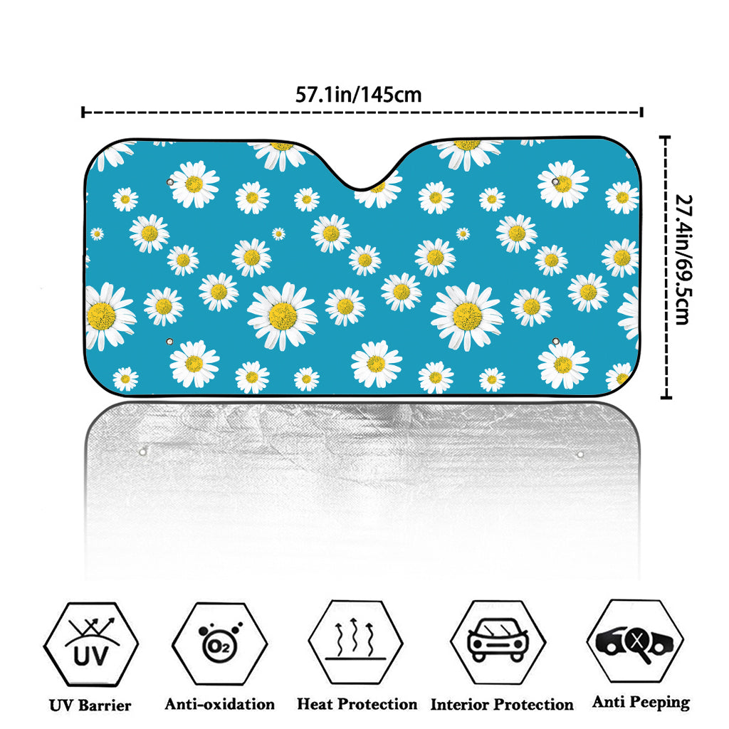 Blue Daisy Flower Pattern Print Car Windshield Sun Shade