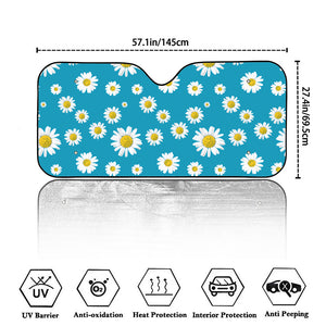 Blue Daisy Flower Pattern Print Car Windshield Sun Shade