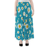 Blue Daisy Flower Pattern Print Chiffon Maxi Skirt