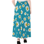 Blue Daisy Flower Pattern Print Chiffon Maxi Skirt