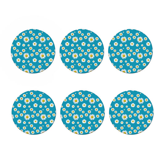 Blue Daisy Flower Pattern Print Coaster Set