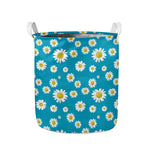 Blue Daisy Flower Pattern Print Collapsible Laundry Basket