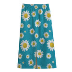 Blue Daisy Flower Pattern Print Cotton Front Slit Maxi Skirt