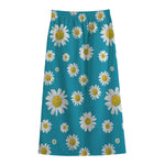 Blue Daisy Flower Pattern Print Cotton Front Slit Maxi Skirt