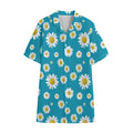 Blue Daisy Flower Pattern Print Cotton Hawaiian Shirt