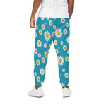 Blue Daisy Flower Pattern Print Cotton Pants