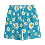 Blue Daisy Flower Pattern Print Cotton Shorts