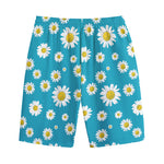 Blue Daisy Flower Pattern Print Cotton Shorts