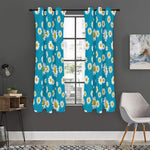 Blue Daisy Flower Pattern Print Curtain