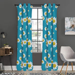 Blue Daisy Flower Pattern Print Curtain