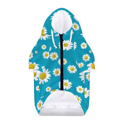 Blue Daisy Flower Pattern Print Dog Zip Up Hoodie