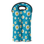 Blue Daisy Flower Pattern Print Double Neoprene Wine Tote