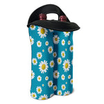 Blue Daisy Flower Pattern Print Double Neoprene Wine Tote
