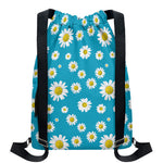 Blue Daisy Flower Pattern Print Drawstring Backpack