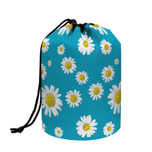Blue Daisy Flower Pattern Print Drawstring Makeup Bag