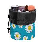 Blue Daisy Flower Pattern Print Drawstring Makeup Bag