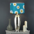 Blue Daisy Flower Pattern Print Drum Lamp Shade