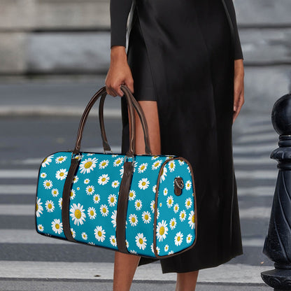 Blue Daisy Flower Pattern Print Duffle Bag