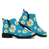 Blue Daisy Flower Pattern Print Flat Ankle Boots