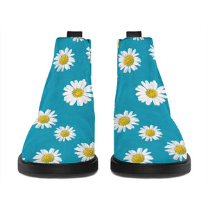 Blue Daisy Flower Pattern Print Flat Ankle Boots