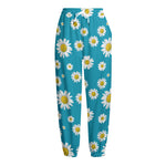 Blue Daisy Flower Pattern Print Fleece Lined Knit Pants