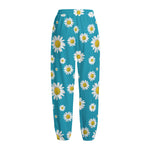 Blue Daisy Flower Pattern Print Fleece Lined Knit Pants