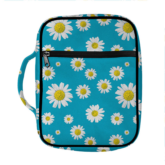 Blue Daisy Flower Pattern Print Front Pocket Bible Bag