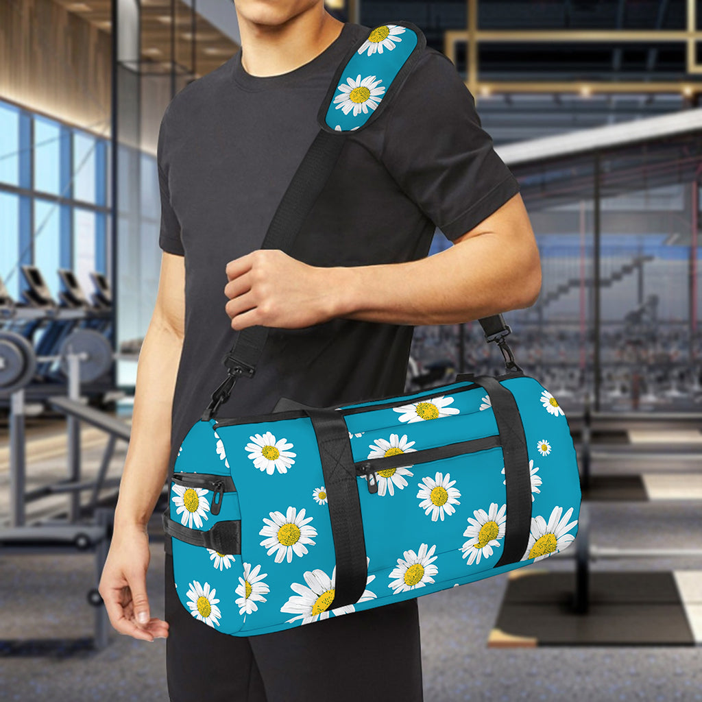 Blue Daisy Flower Pattern Print Gym Bag