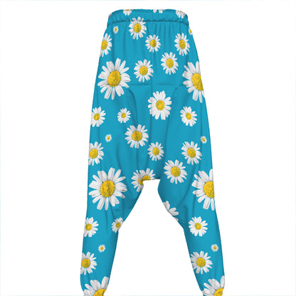 Blue Daisy Flower Pattern Print Hammer Pants