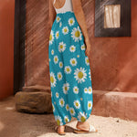 Blue Daisy Flower Pattern Print Harem Pants