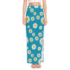 Blue Daisy Flower Pattern Print High Slit Maxi Skirt