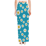 Blue Daisy Flower Pattern Print High Slit Maxi Skirt