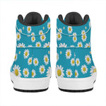 Blue Daisy Flower Pattern Print High Top Leather Sneakers