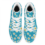 Blue Daisy Flower Pattern Print High Top Leather Sneakers