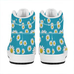 Blue Daisy Flower Pattern Print High Top Leather Sneakers