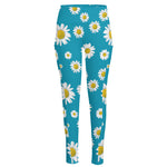 Blue Daisy Flower Pattern Print High-Waisted Pocket Leggings