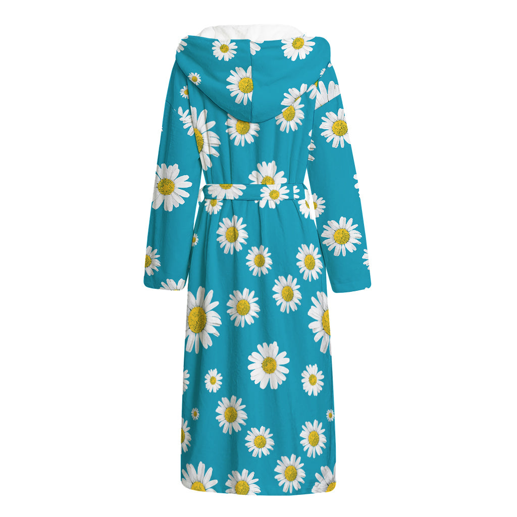 Blue Daisy Flower Pattern Print Hooded Bathrobe