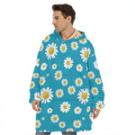 Blue Daisy Flower Pattern Print Hoodie Blanket