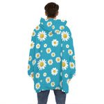 Blue Daisy Flower Pattern Print Hoodie Blanket