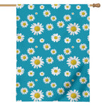 Blue Daisy Flower Pattern Print House Flag