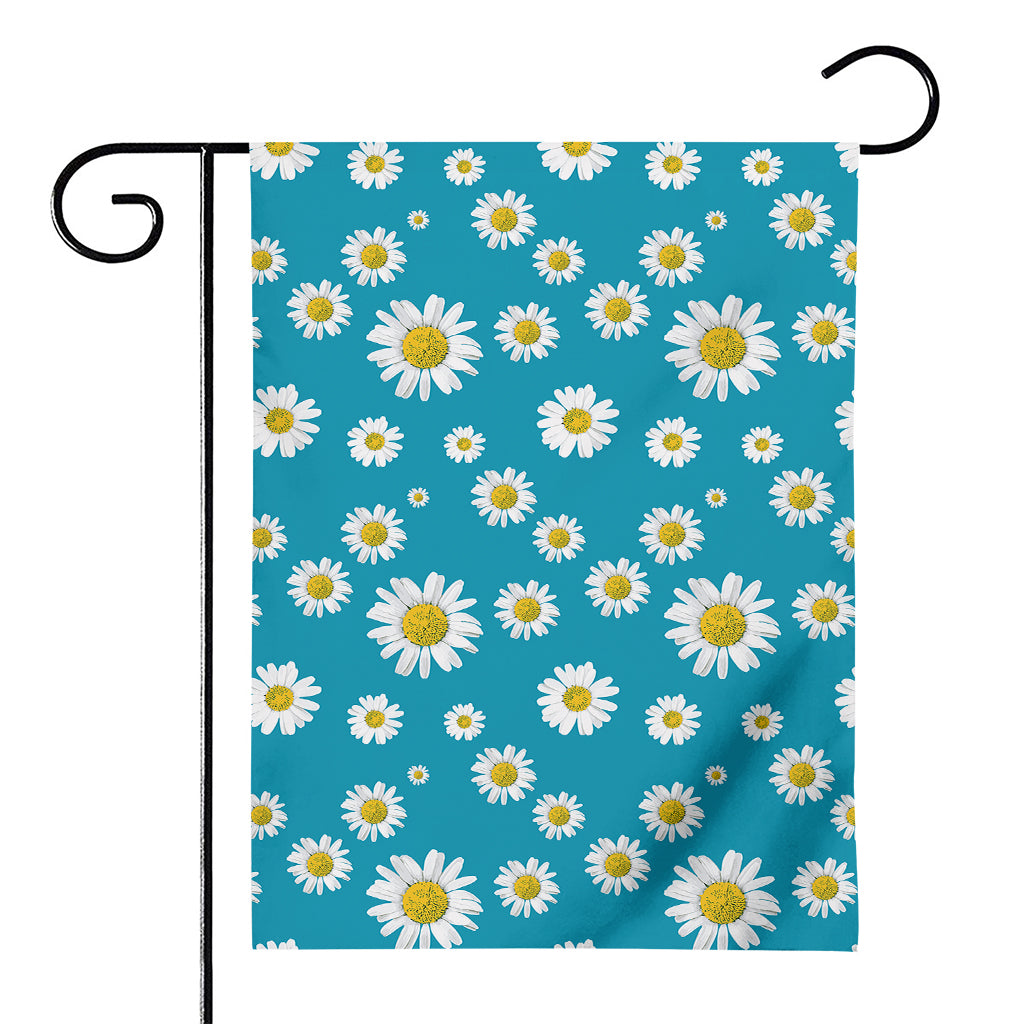 Blue Daisy Flower Pattern Print House Flag